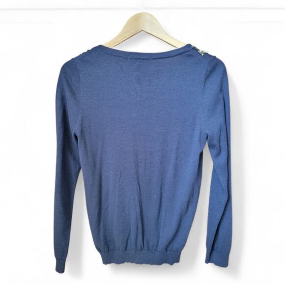 BODEN Embellished V-Neck Lightweight Knit Sweater Navy Blue Size 6 - Picture 3 of 6